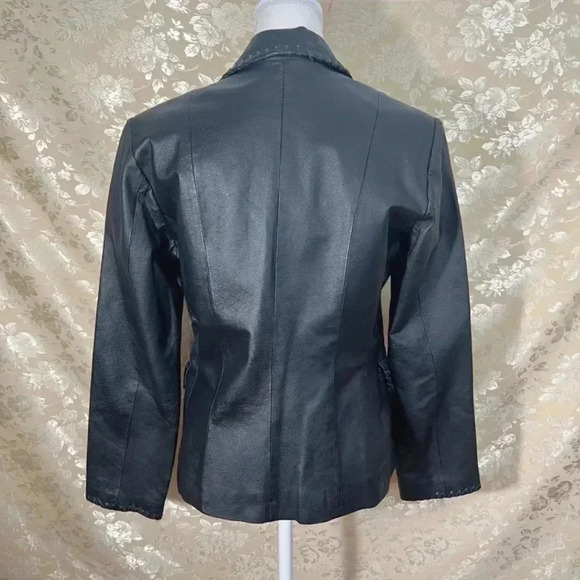 Vintage Newport News Black Leather Jacket Stitched Detailing Size 8 - Picture 5 of 8
